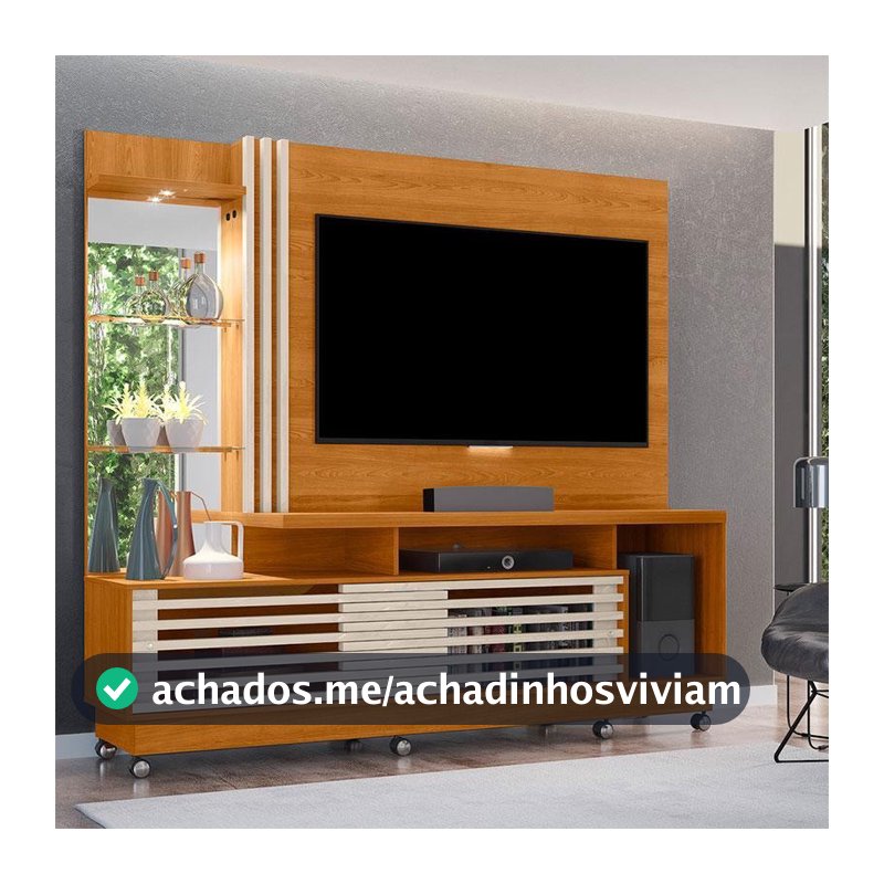 Estante Home Theater Ambiente Frizz Plus com Rodízios Cinamomo Off White - Madetec