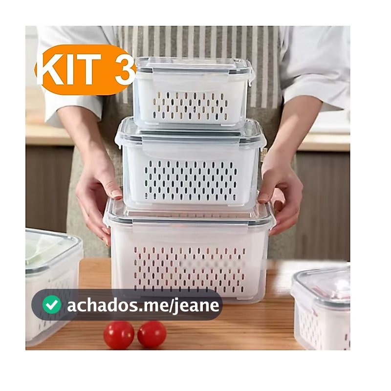 Kit 3 potes herméticos com tampa de vedação segura e design empilhável para geladeira