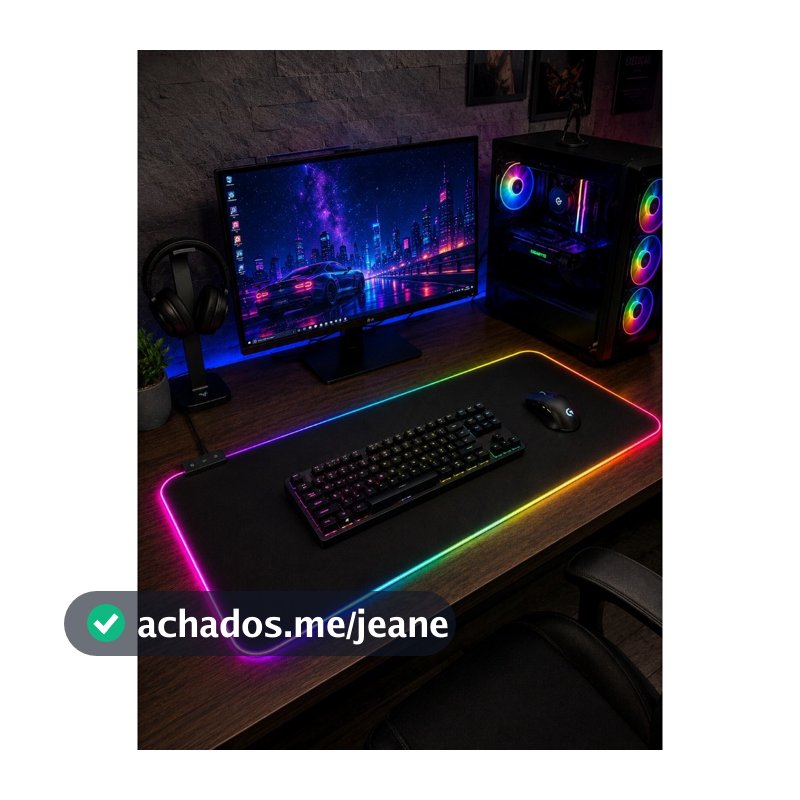 Mouse Pad Gamer LED RGB 7 Cores Antiderrapante 30x70 30x90