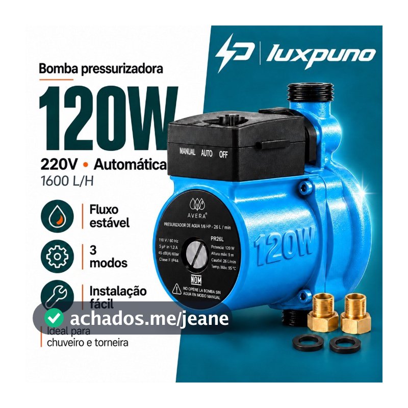 Bomba de Água Pressurizadora 350W 220V Automática Quente Frio para Residência Chuveiro Torneira Alta Vazão Silenciosa
