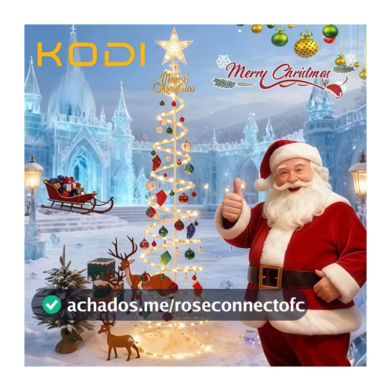 Árvore de Natal Dobrável LED 1,8m com Papai Noel Bengala e Enfeites Suspensos -N10