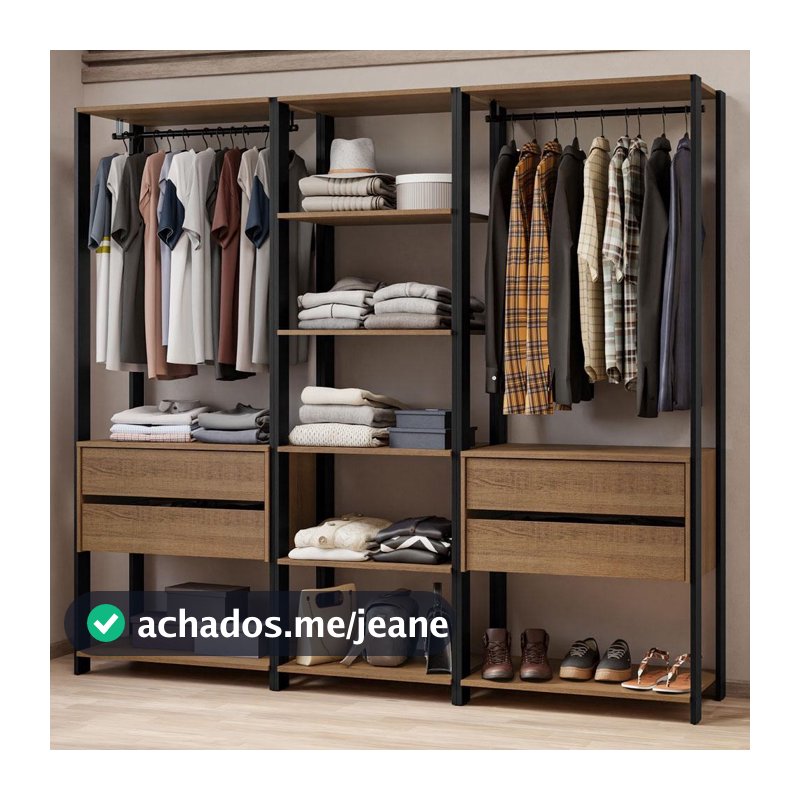 Guarda-Roupa Closet Modulado Valencia 4 Gavetas 199cm Rustic/Preto Madesa 02