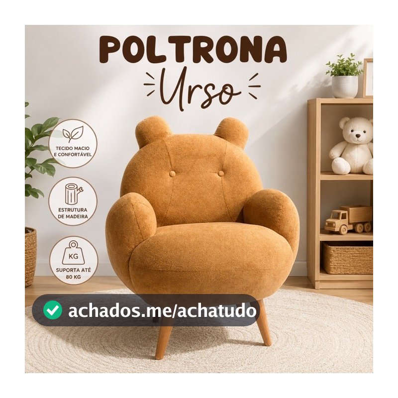 Poltrona Infantil Urso Sofá Infantil Decorativo Quarto de Bebê Criança