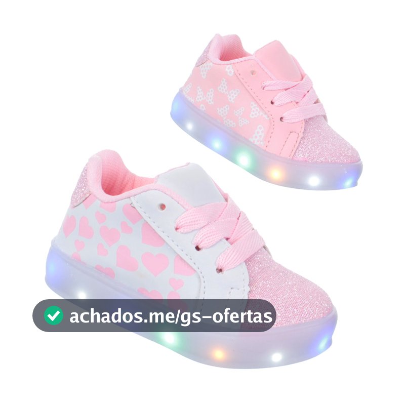 Tenis Led Luz  Pisca com Glitter Feminino Bebe infantil Branco ou Rosa PC026