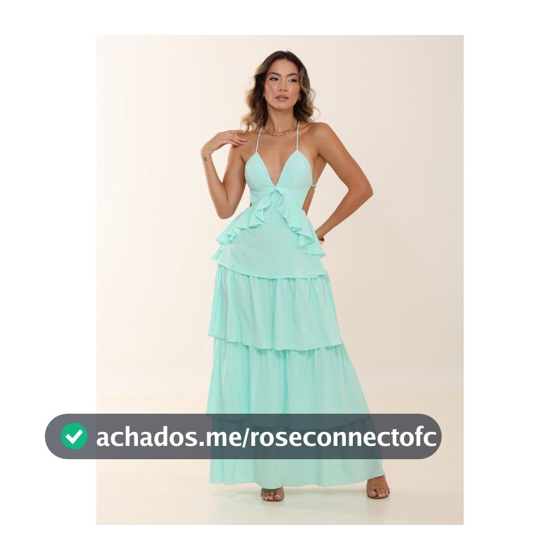 Vestido Nicole Feminino com Alças de Amarração Decote V com bojo Costas Aberta Longo em Camadas