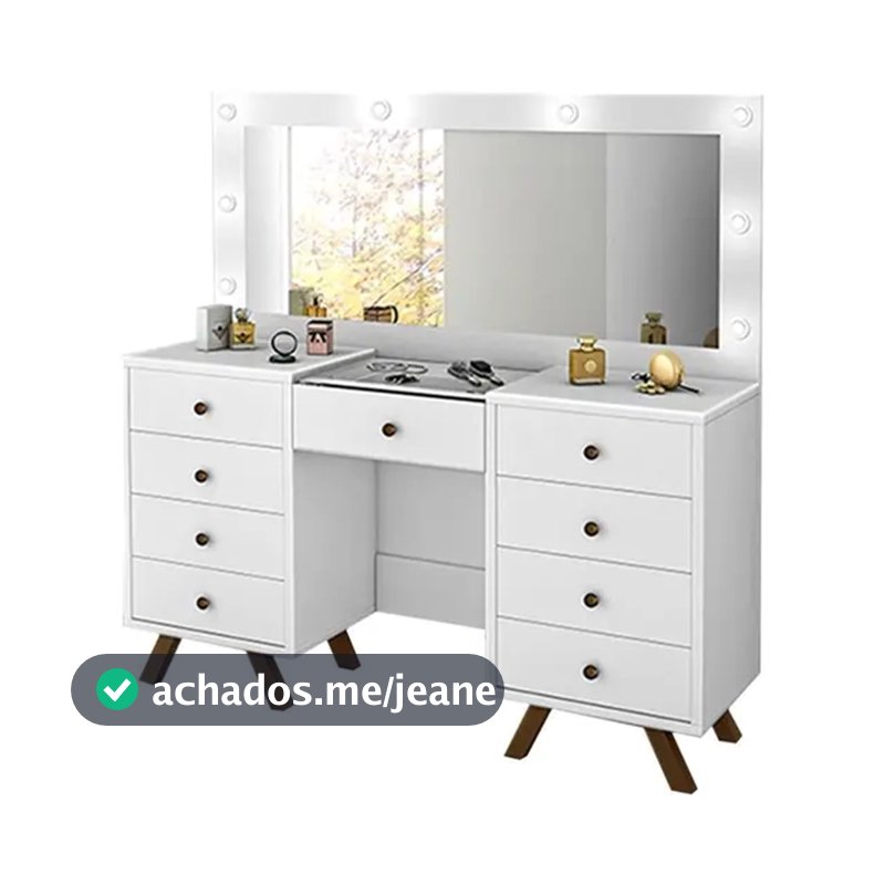 Penteadeira Camarim 9 Gavetas Retro Mila  C/led -Espelho- Gaveta Maquiagem  -Branco
