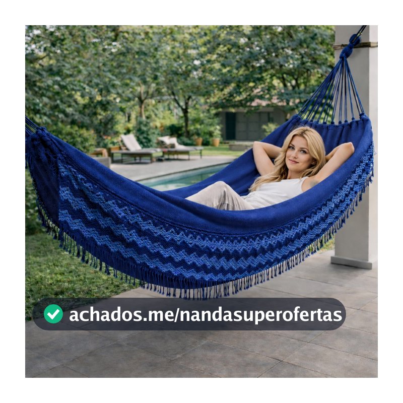 Rede De Dormir Descanso 4Metros Grande Casal Reforçada Jeans Mesclada Franja Algodão  Envio Imediato