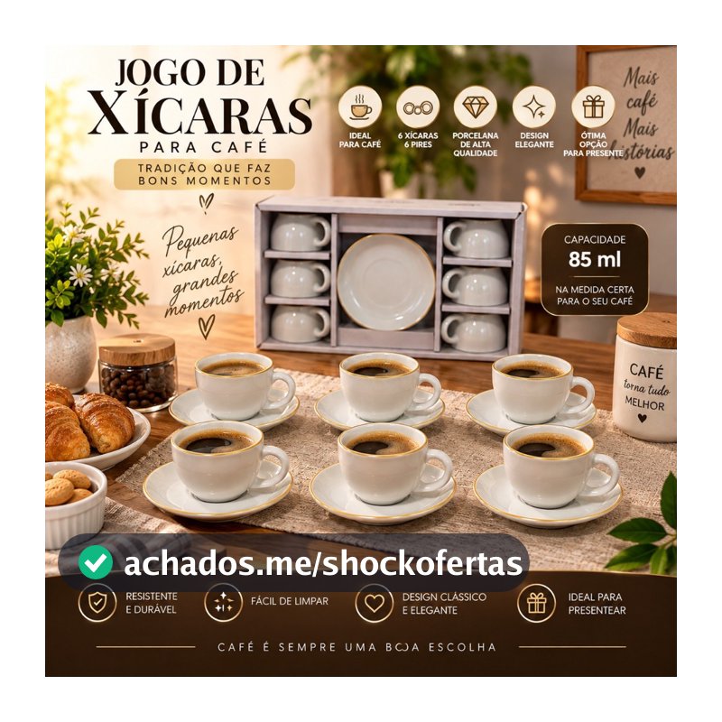 Conjunto 6 Xícaras Porcelana Branca 85 ml Pires Madeira Café Chá Mesa Café Manhã Mesa Posta Completa Aconchegante