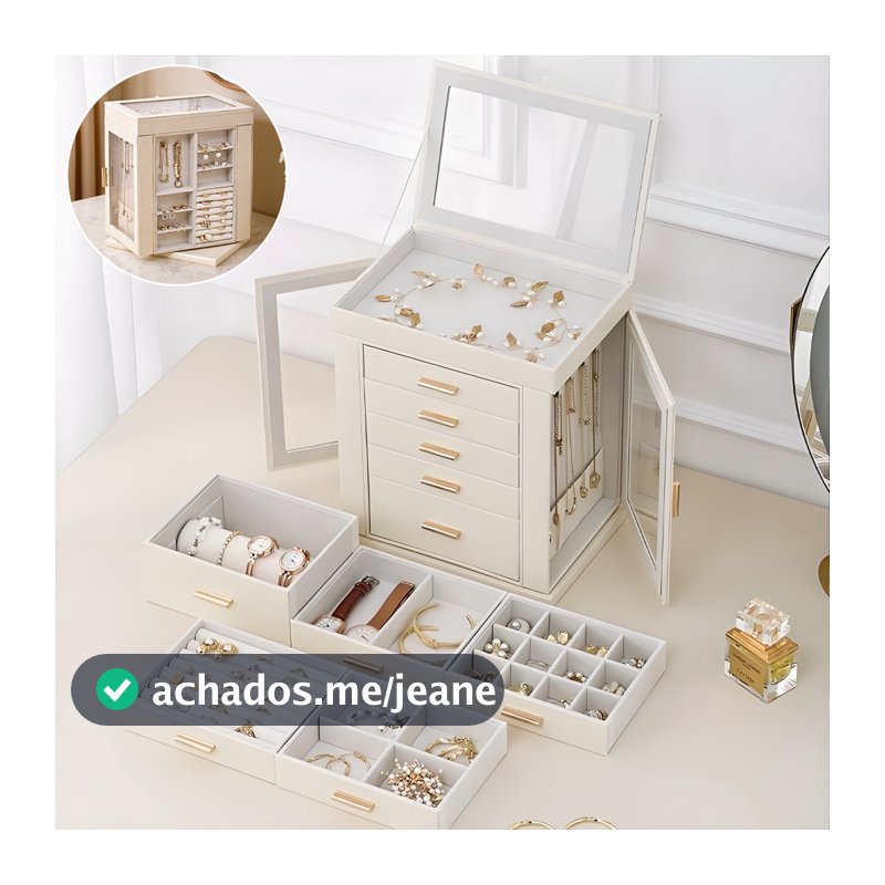 Porta-joias grande com 5 gavetas Girafa para joias PU Leather Jewelry Storage Box -Q22