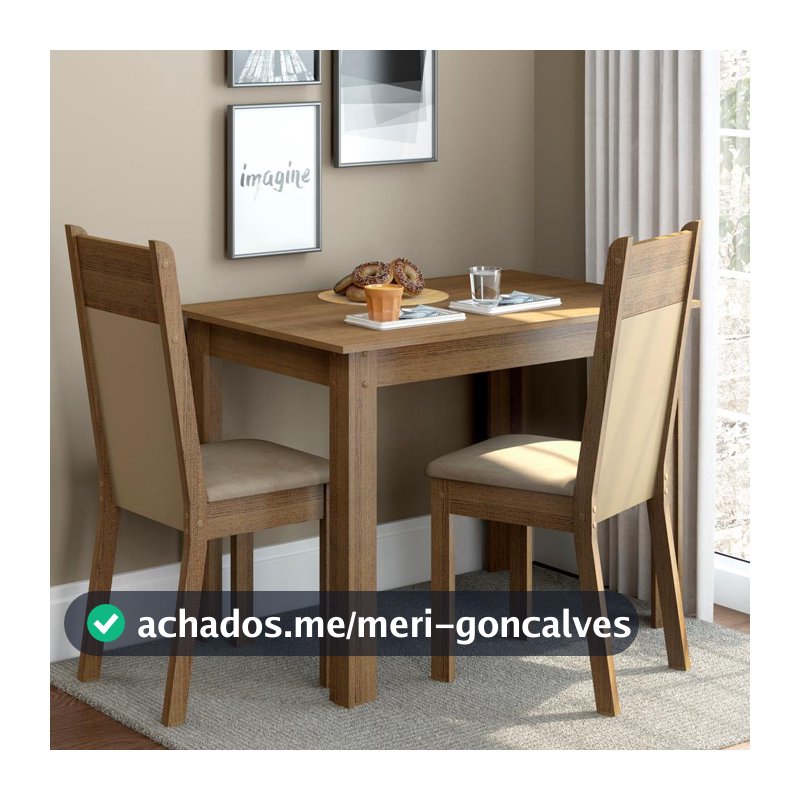 Conjunto Sala de Jantar Madesa Lola Mesa Tampo de Madeira com 2 Cadeiras Rustic/Crema/Pérola