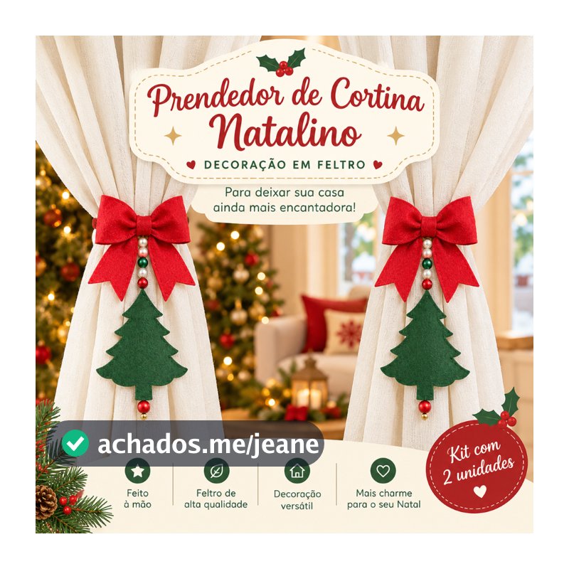 Prendedor de Cortina Natalino em Feltro | Decoração de Natal | Laço Árvore_ Coleção Natal Essencial