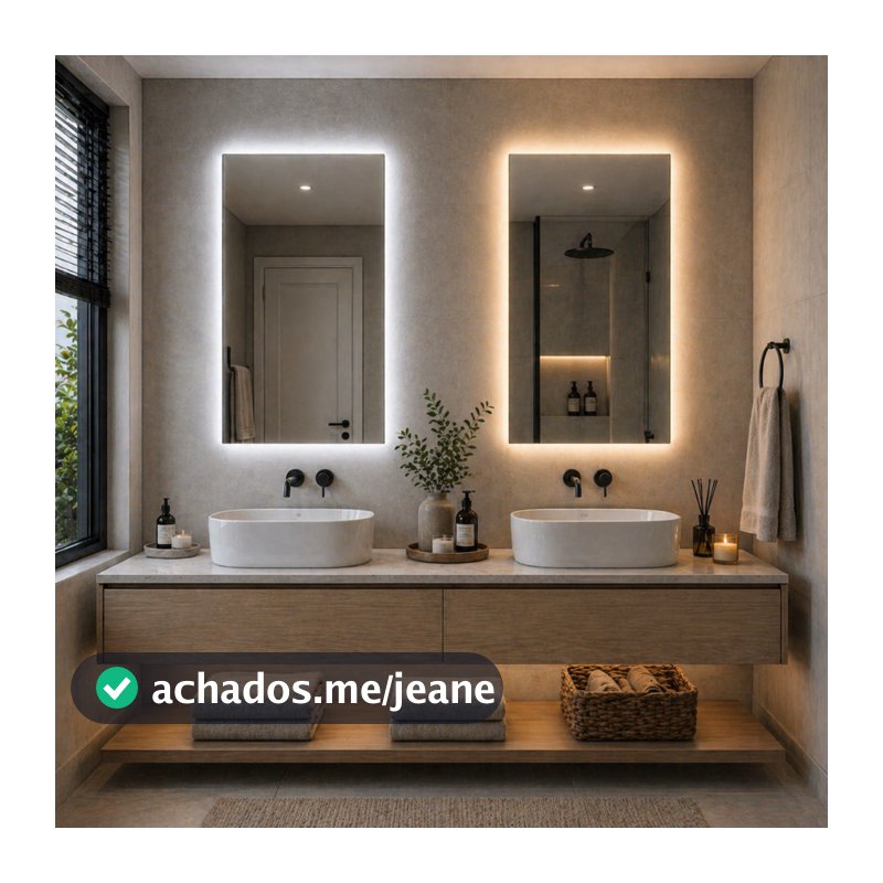 Espelho LED 80x50 cm Retangular Luz Quente e Fria Banheiro Penteadeira