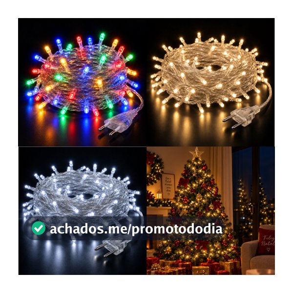 Pisca Pisca Led para Decoração Natalina 100 Led 8 Funções 8 Metros Branco Frio Quente e Colorido
