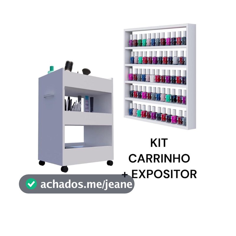 Kit Carrinho Auxiliar + Expositor Porta Esmaltes Manicure Nail Designer Cabeleireiro Pedicure