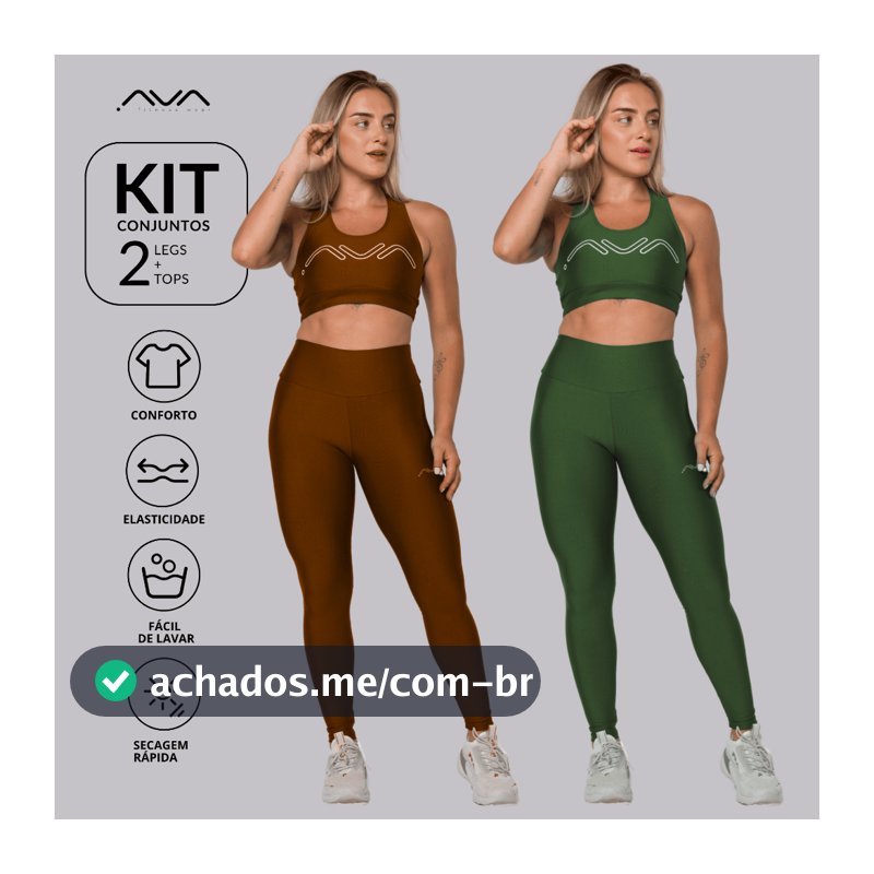 Kit 2 Conjuntos Feminino Academia Zero Transparência Top e Legging AVA Fitness Originals