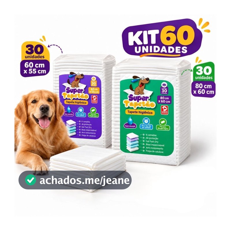 Tapete Higiênico Cachorro Super Tapetão 60x55 + 80x60 Kit 60 Un Super Absorvente