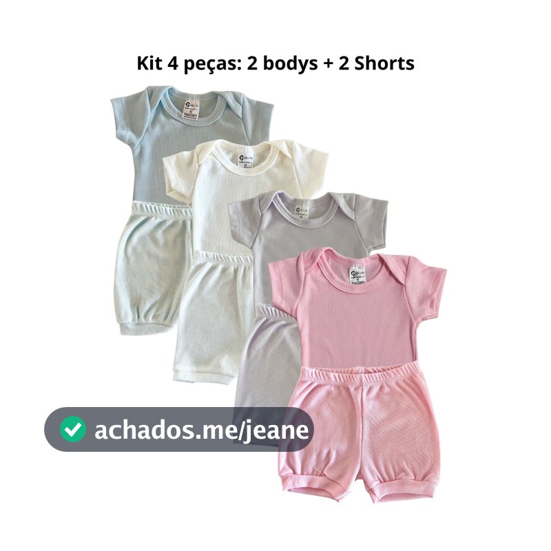 kit 4 peças body infantil bebê/ shortinho para bebe menino e menina/ bory manga curta