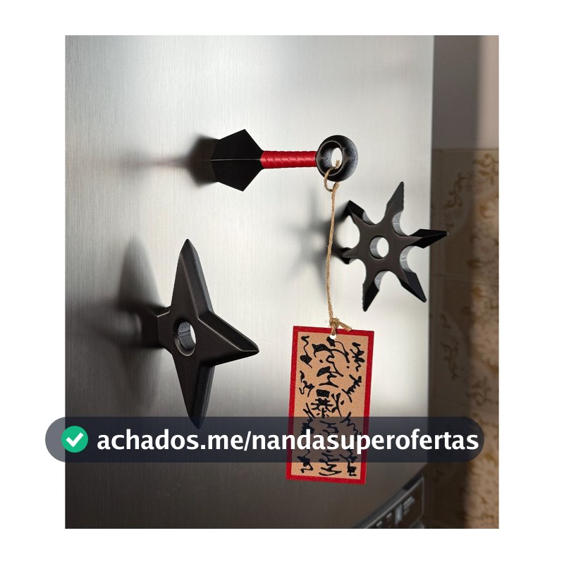 Kit Ímãs Naruto | 4 Peças | Kunai e Shurikens + Selo de Plástico