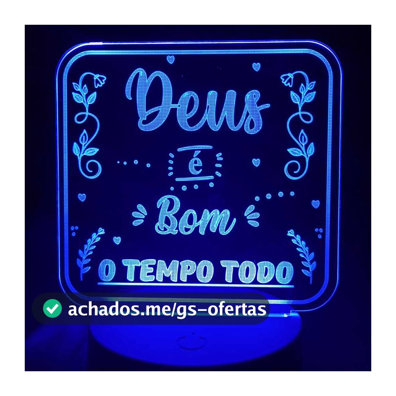 Abajur Luminária Deus é bom o tempo todo frases religiosas Led 3D d Mesa ac0049 Presente Criativo salmo bíblia versículo
