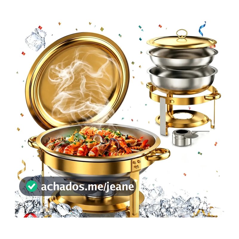 Rechaud Redondo 6 L Aço Inoxrico Comida Banho Maria Buffet golden