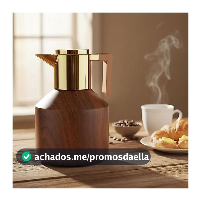Garrafa Térmica Para Café Chá 1lt. Madeira Escura Bico Dourado