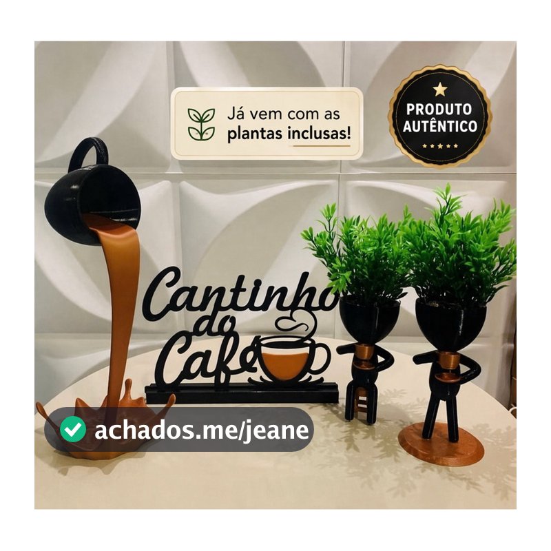 cantinho do café com xícara flutuante e bob com as plantas