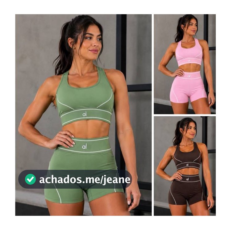 Conjunto Fitness Poliamida Feminino Academia Short E Top Com Frisos YU5020
