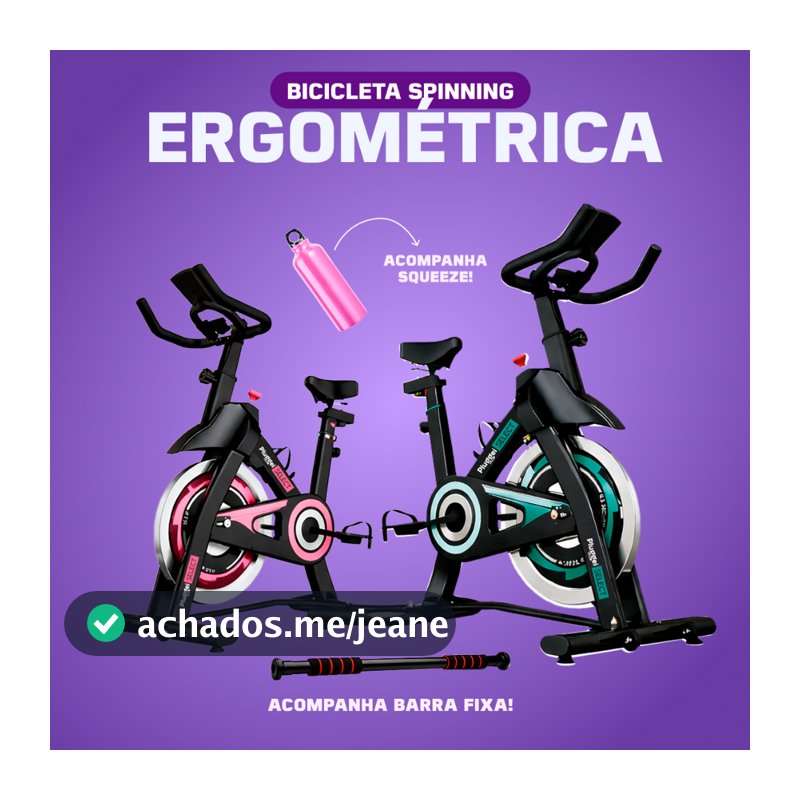Bicicleta Spinning + Barra Fixa + Squeeze Garrafa Bicicleta Ergométrica Pro Monitor até 150Kg e 1,90