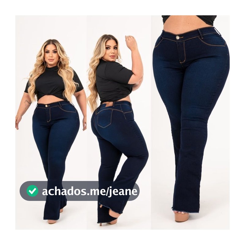 Calça Jeans Flare Plus Size Feminina Com Lycra (Elastano) Cintura Alta Empina Bumbum Moda Premium