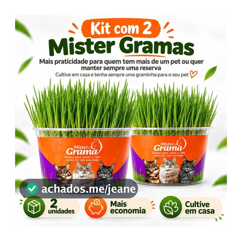 Grama Para Gato Mister C/ 2 Unidades – Auxilia na Digestão e Bola de Pelo / Fácil de Plantar