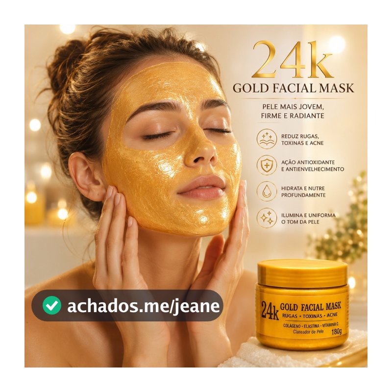 Máscara Facial Ouro 24K com Colágeno e Vitamina C Hidratante Iluminadora Anti-idade 180g