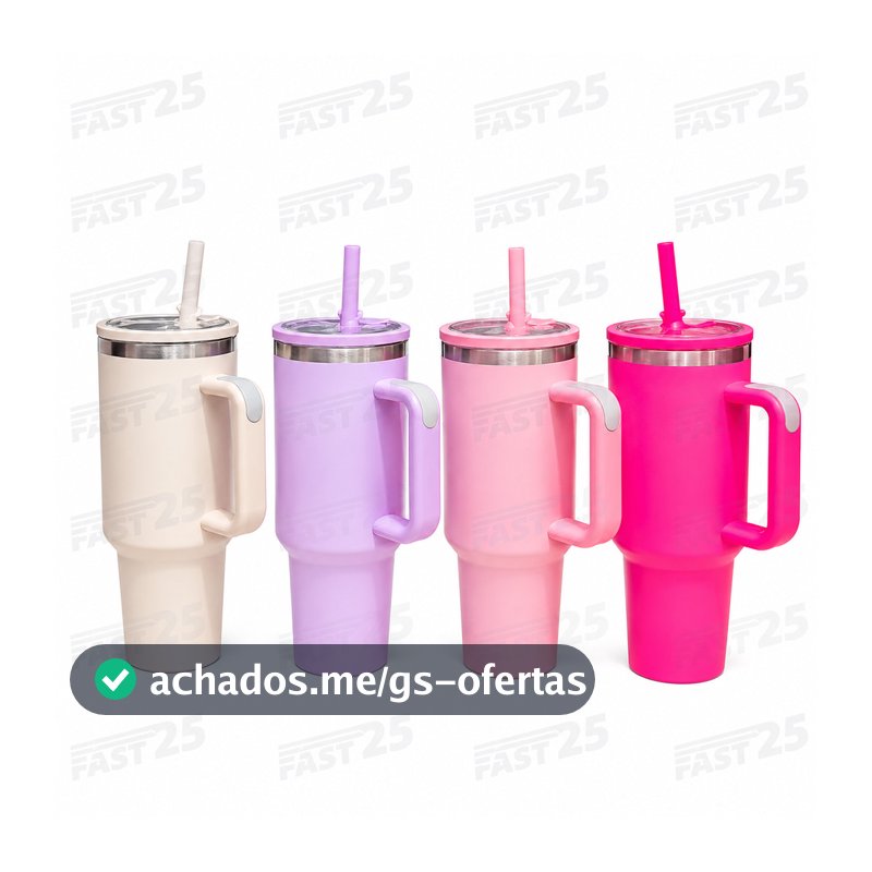 Copo Térmico Inox 1,2L (1200ml) com Alça, Canudo e Tampa Anti-Vazamento Parede Dupla a Vácuo