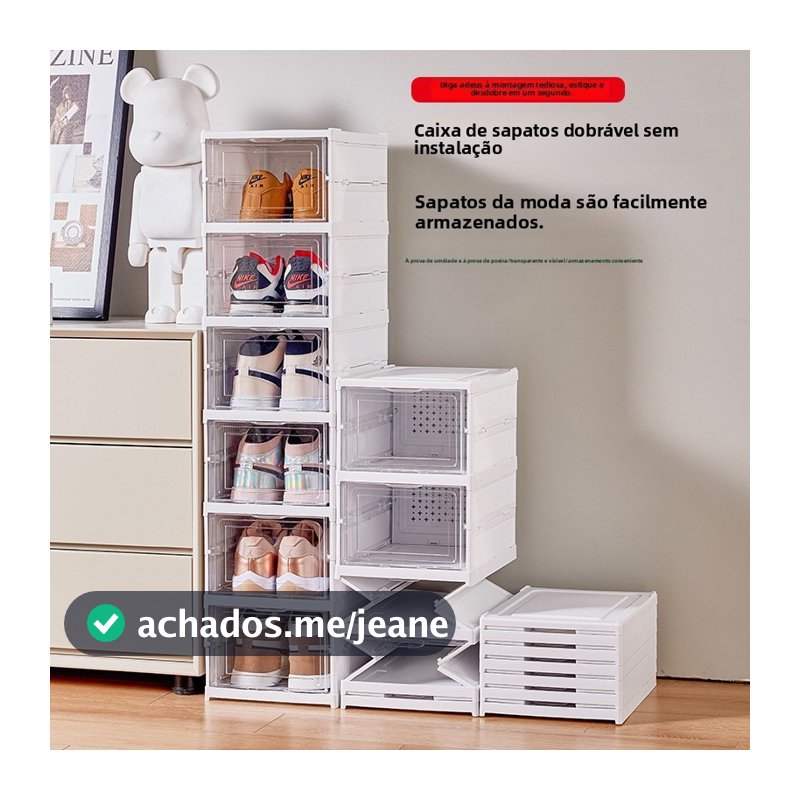 Caixa De Sapato Dobrável Armazenamento Transparentes Sapateira Empilhável Prova De Poeira Dormitório Armário