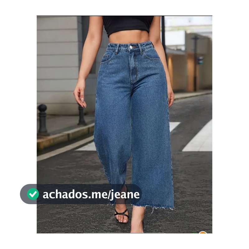 Calça Jeans Pantacourt Feminina Cintura Alta Curta Perna Larga