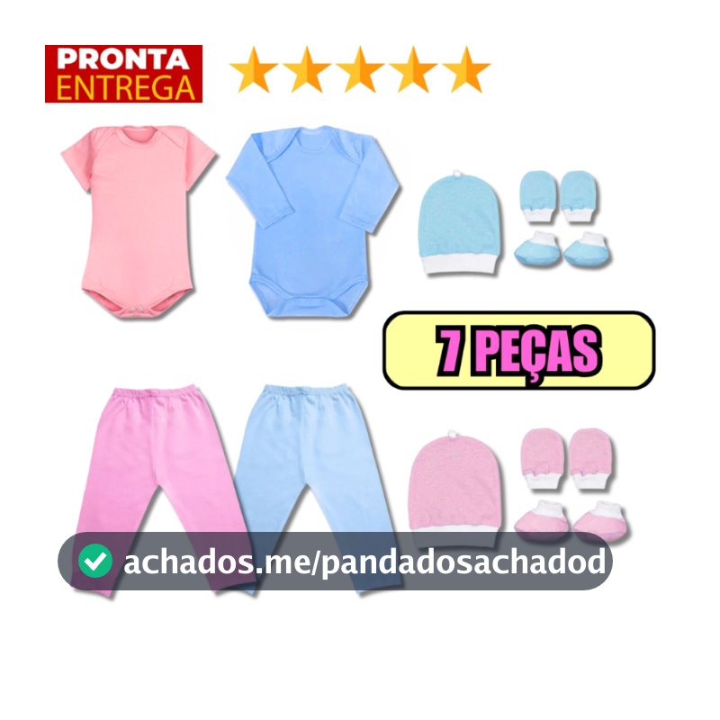 Kit 7 Peças Body Mijão Touca Luvinha Meia Enxoval Bebê Cor Lisa