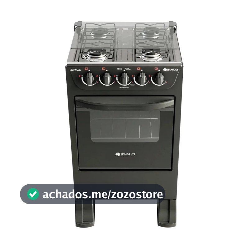 Fogão de Piso Braslar New Sirius 4 Bocas Preto Mesa Inox – Acendimento Manual