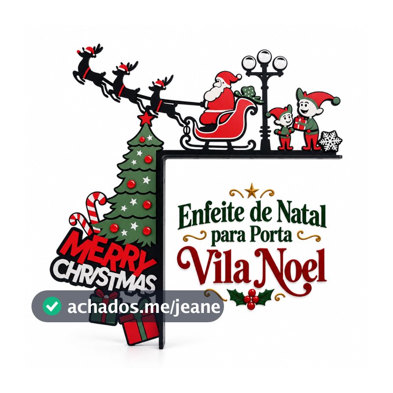 Enfeite de Natal para Porta Vila Noel com Papai Noel, Renas e Árvore – Decoração Natalina de Canto para Moldura