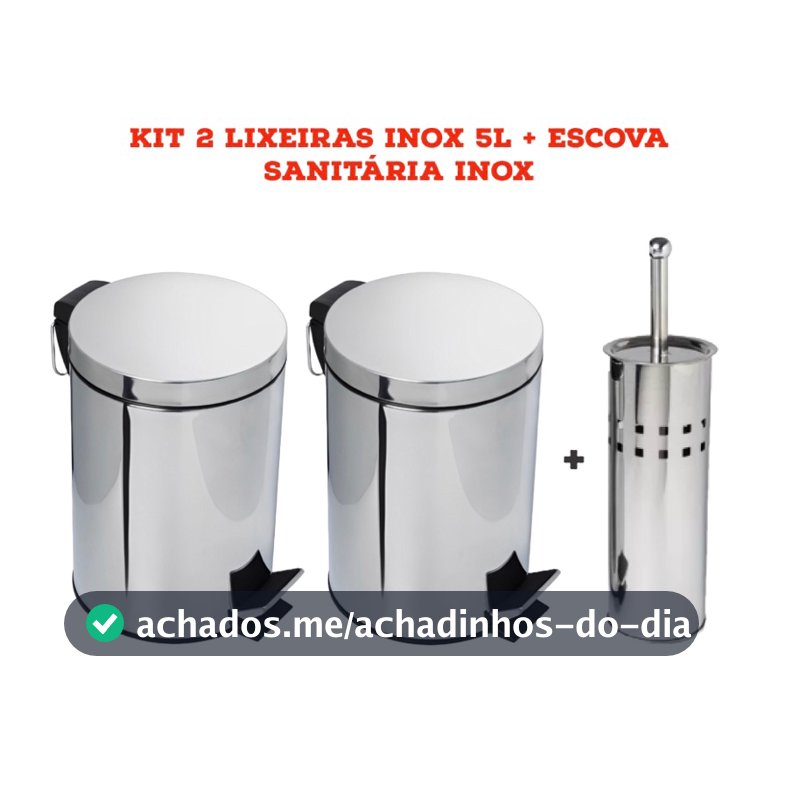 Lixeira Inoxidável + Escova sanitária Lixeira de banheiro e cozinha Lixeira aço inox Lixeira Cromada