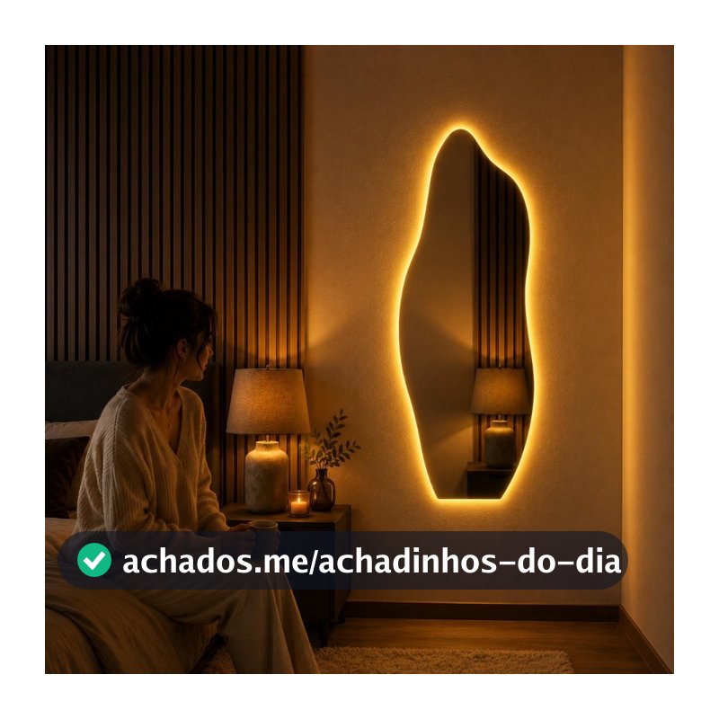 Espelho Flame Led Bivolt 100cm x 35cm Flame Sem Led Polido Sala Salão Luxo Led Branco Led Neutro Led Amarelo Lançamento