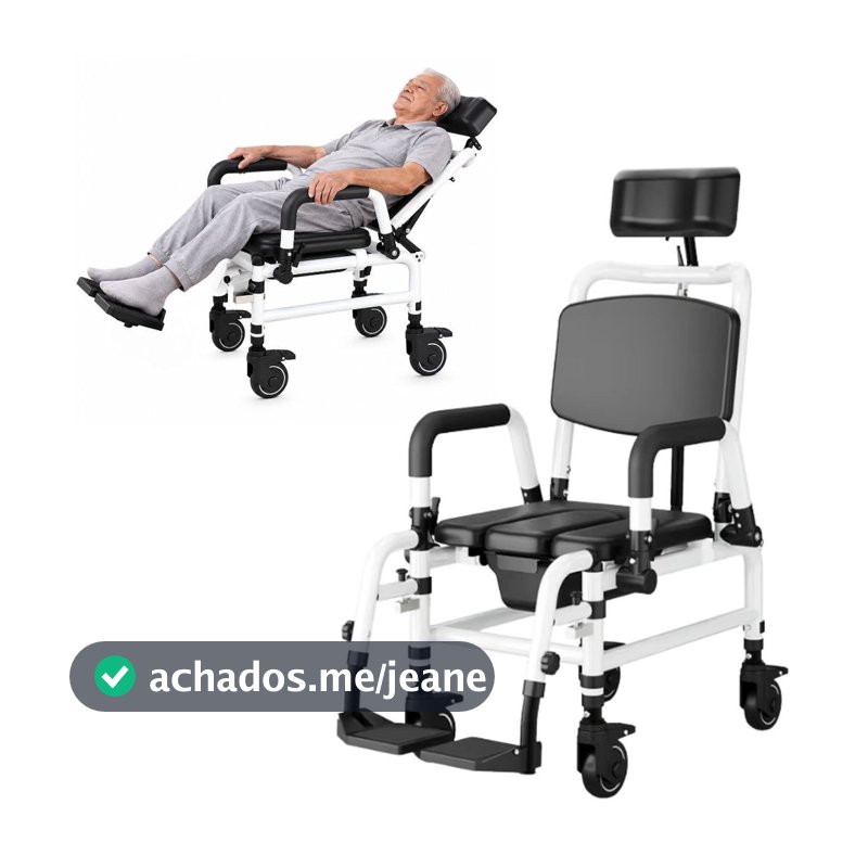 Cadeira de Banho Reclinável em Alumínio Zimedical com Rodas 50° até 130Kg