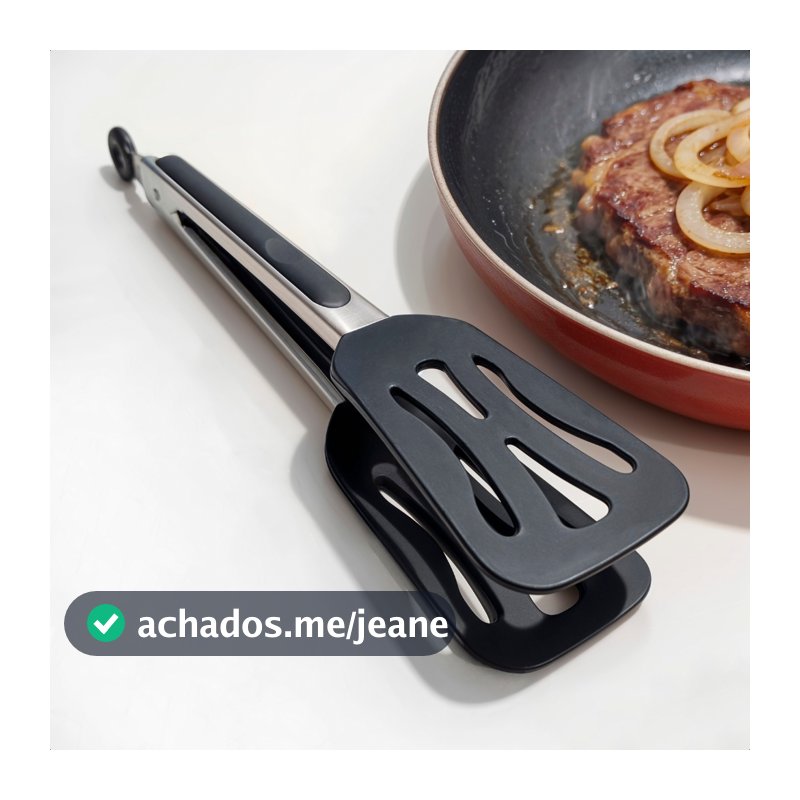 Pegador Multiuso De Silicone Aço Inox Antiaderente Com Trava Cozinha Grelha Churrasco Fritura Salada