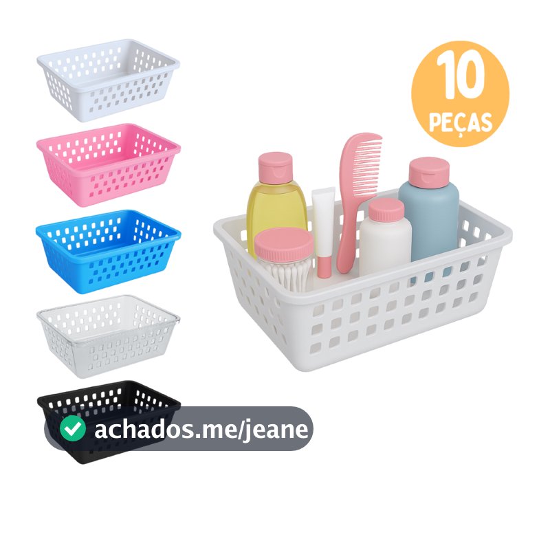 Cesto Organizador Kit Até 10 Peças 20x15x6cm Medio Branco Transparente Rosa Azul Preto