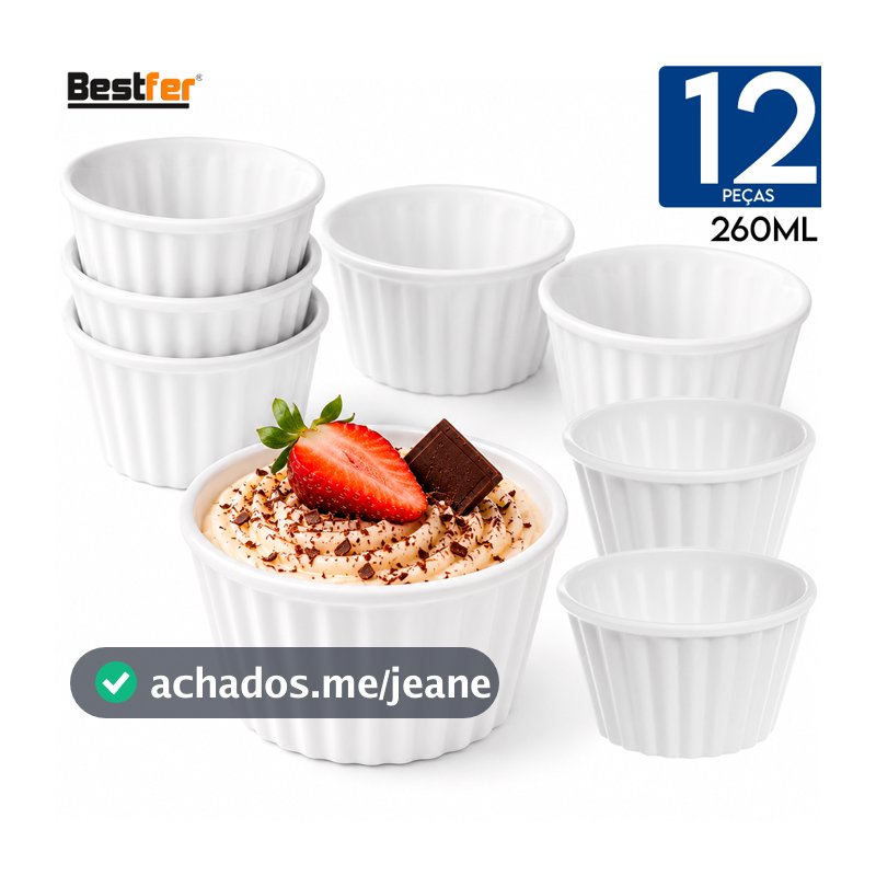 Tigelas Ramequim até 12 Peças Melamina Branca 260ML Premium Multiuso Sobremesa Petisco Elegancia