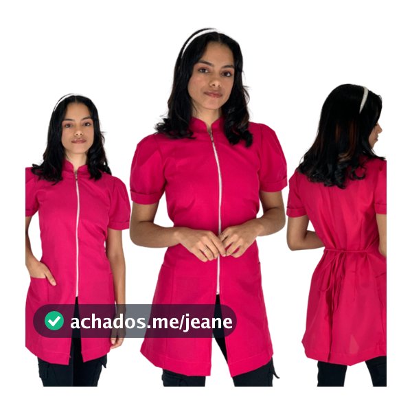 Jaleco Rosa Feminino Manga Curta Bufante Princesa Acinturado Com Zíper