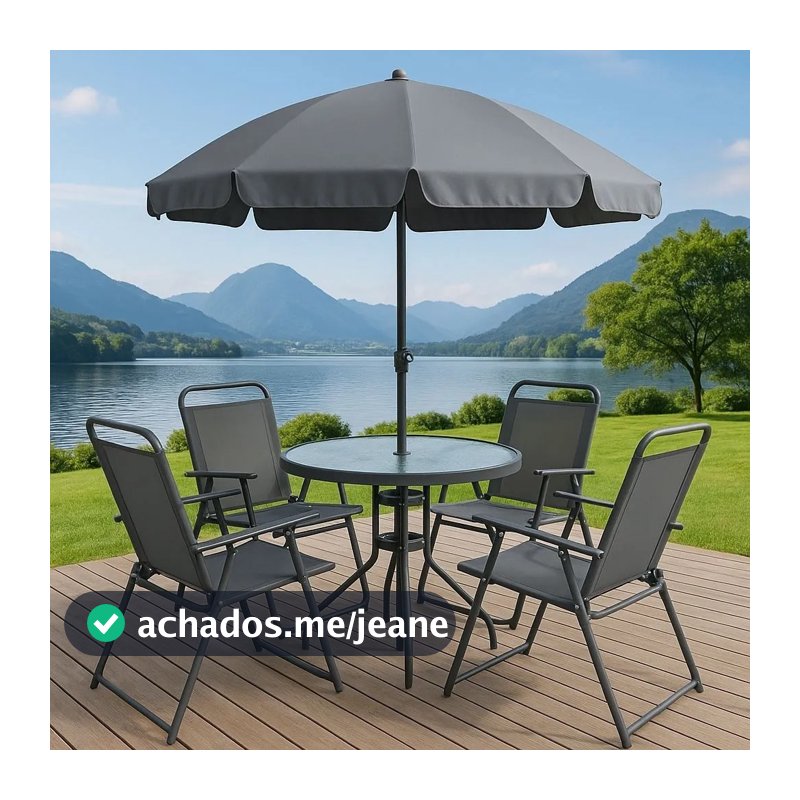 Conjunto De Mesa Com 4 Cadeiras + Guarda Sol Piscina Jardim