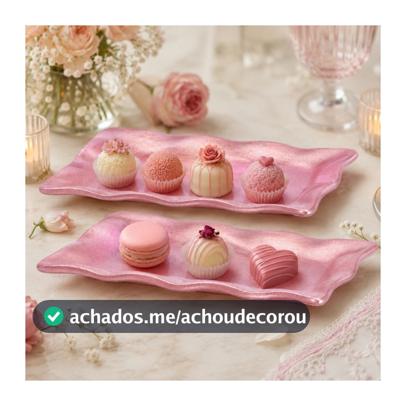 Kit 2 Bandeja Frisada Retangular Sem Pé Doceira Em Cerâmica Decorativo Aniversários Festas Promoção