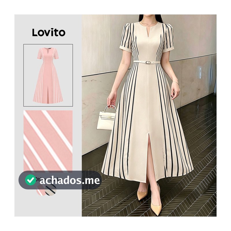 Lovito Vestido Casual Listrado Com Zíper Dividido Linha A Primavera/Verão Férias Fim De Semana Feminino DRK9BR206