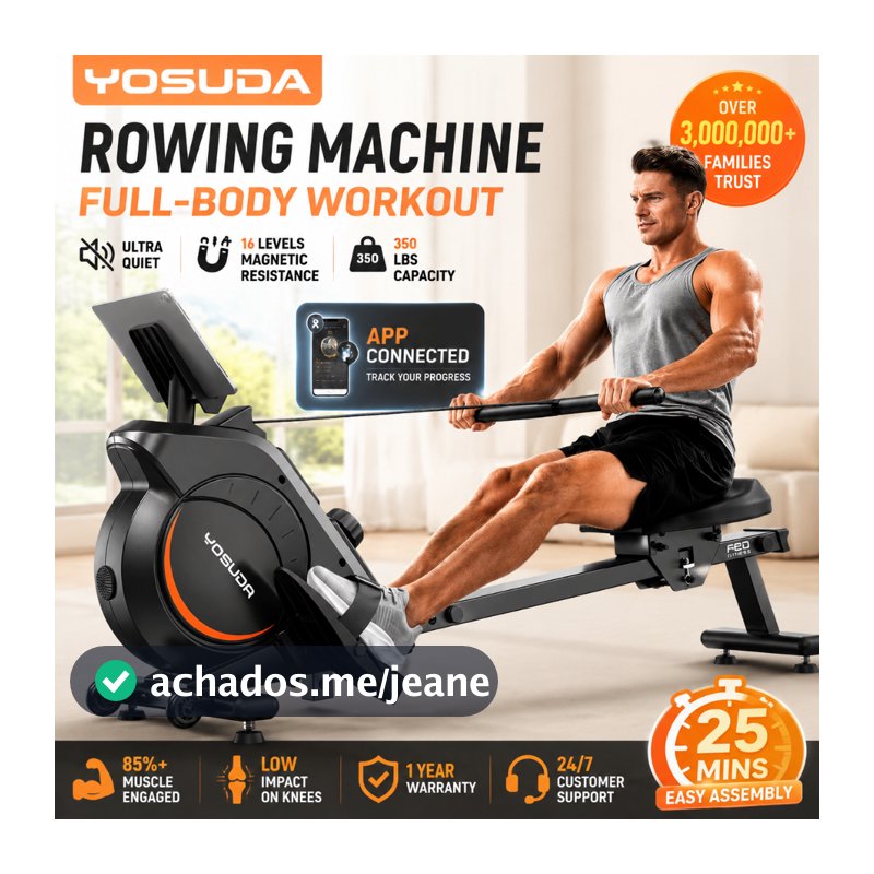 FED Máquina de Remo Residencial | 160KG Capacidade, 16 Níveis Baixo Impacto Cardio Corpo Total