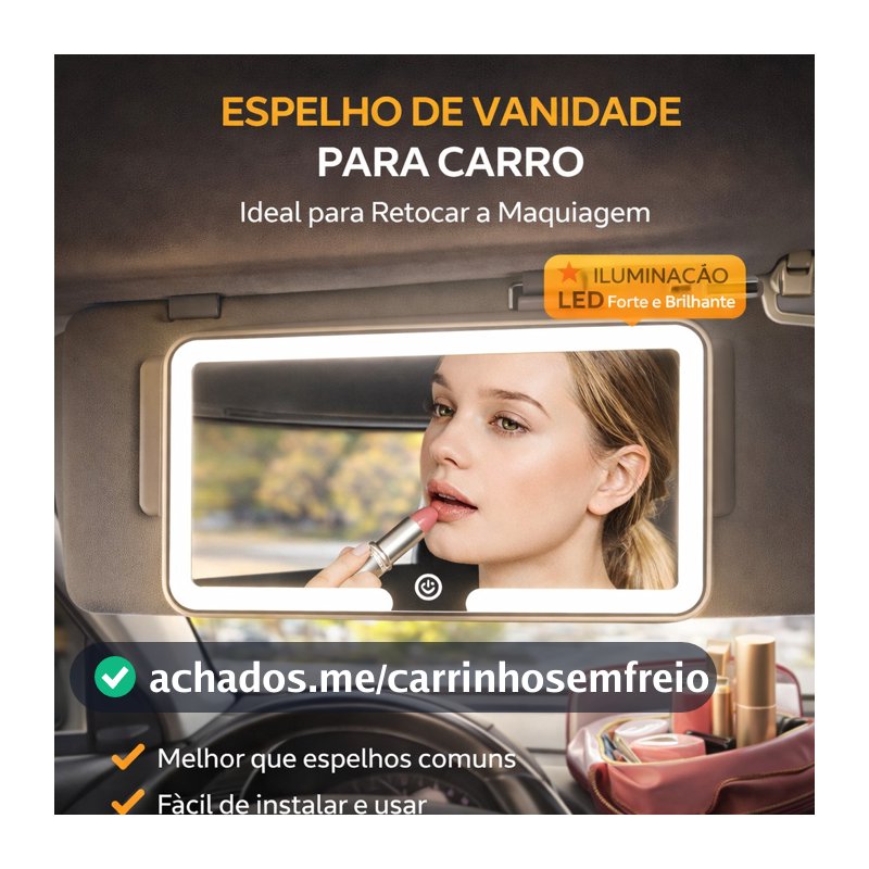 espelho de maquiagem para viseira solar de carro com 3 modos de luz led tela sensível ao toque regulável