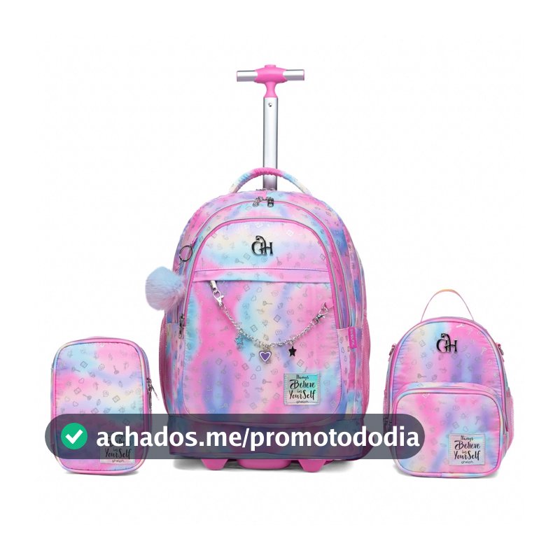 Kit Mochila Escolar Rodinha Viagem Lancheira Estojo Feminina Infantil Juvenil Guelph Robusta